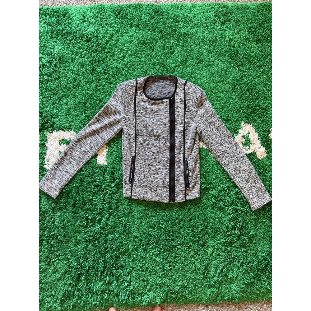 Armani Exchange Moto Jacket Womens XS Black White Excellent Asymmetrical Zip
